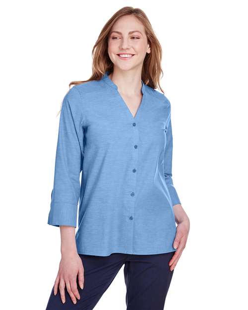 Women's Crown Collection® Stretch Pinpoint Chambra Three-Quarter Sleeve Shirt