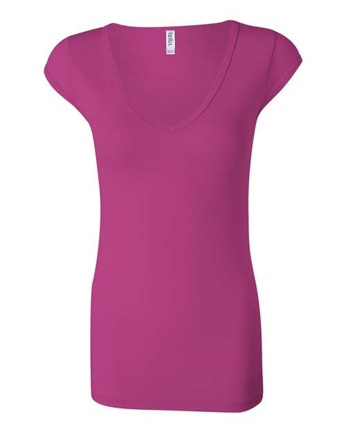 Women's Cap Sleeve Sheer Mini Rib V-neck Tee