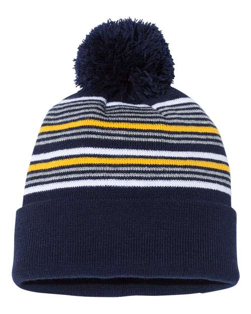 12" Striped Pom-Pom Cuffed Beanie