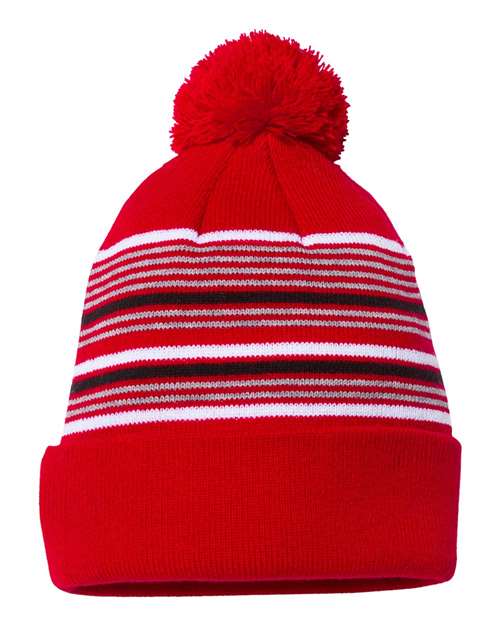 12" Striped Pom-Pom Cuffed Beanie